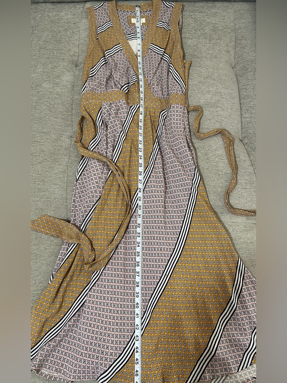 Anthropologie Sleeveless Carla Midi Wrap Dress in Mustard and Ivory - Picture 8 of 10